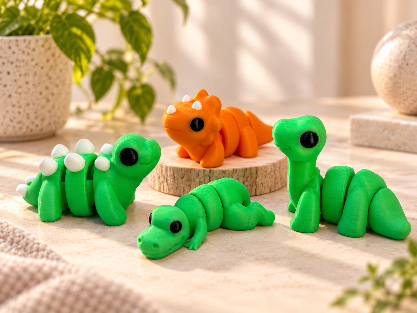 4er Set bewegliche 3D-gedruckte Mini Dinos – Perfekte Tischdeko für Geburtstage & Mottopartys