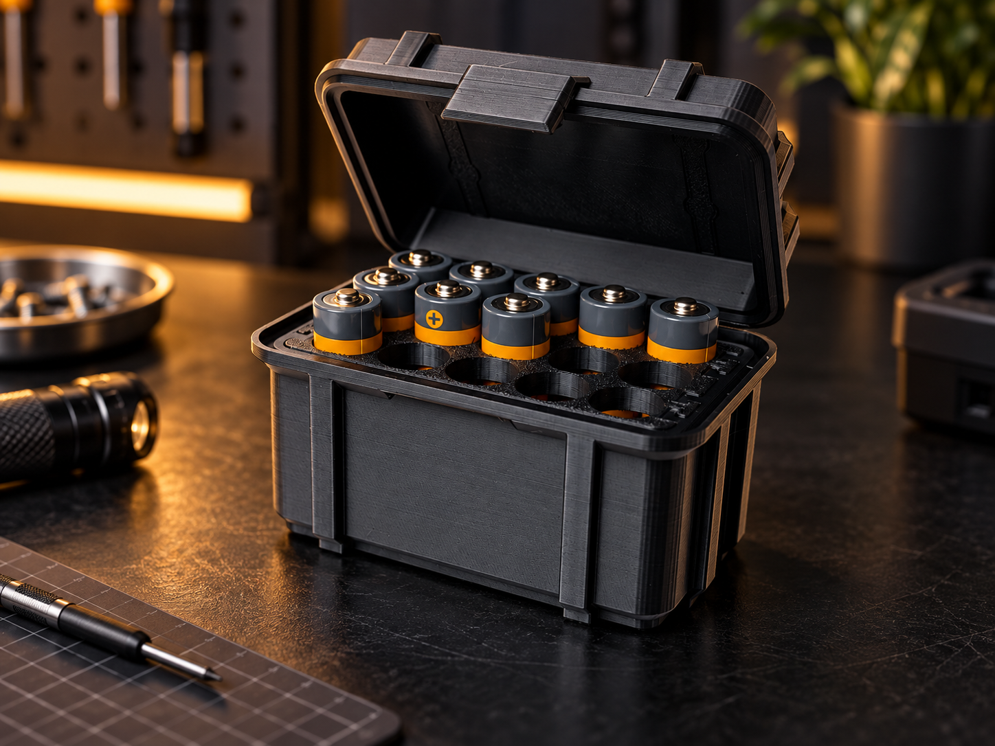 Stapelbarer Mini-Schutzkoffer Batteriekiste für AA, AAA, 9V und mehr
