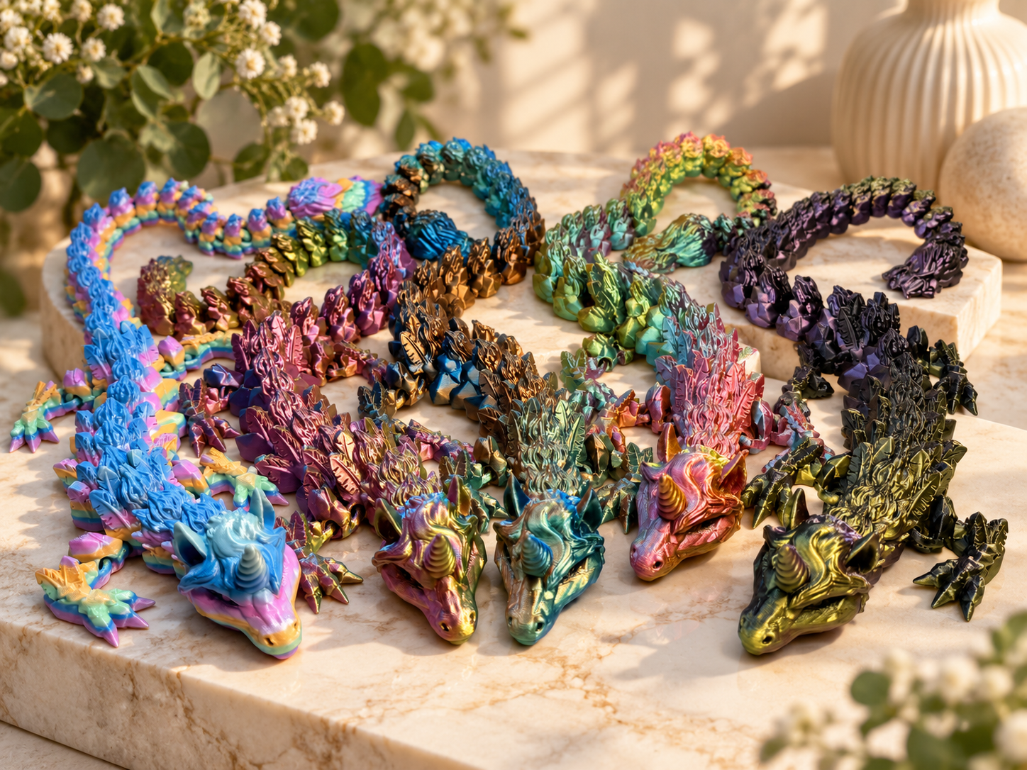 Der schimmernde Einhorn-Drache – Bewegliche 3D-Deko in magischem Farbspiel - groß