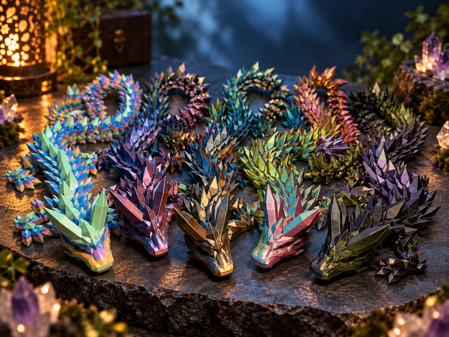 Der mystisch schimmernde Kristall-Drache – Bewegliche 3D-Deko in magischem Farbspiel - groß