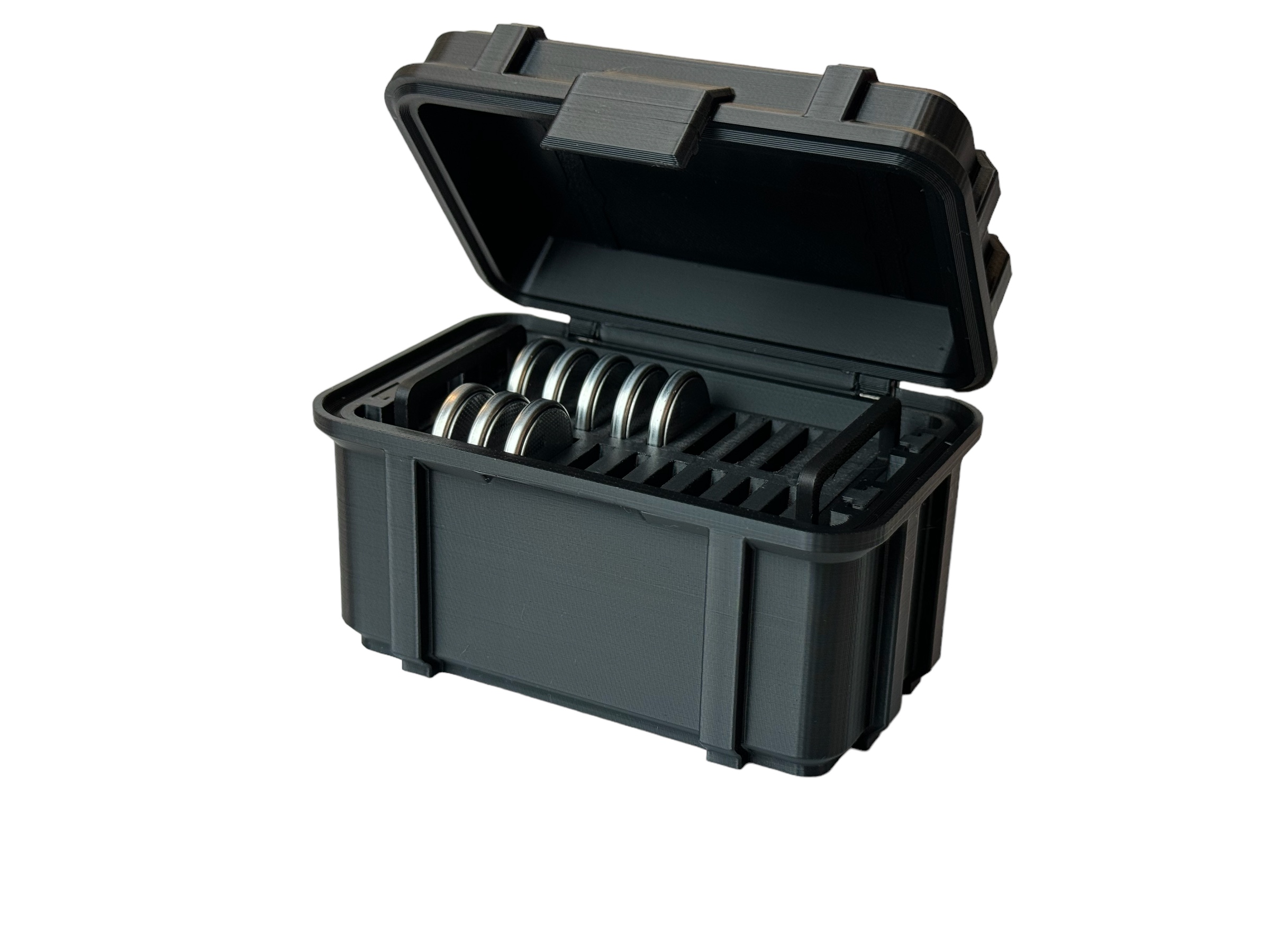 Stapelbarer Mini-Schutzkoffer Batteriekiste für AA, AAA, 9V und mehr