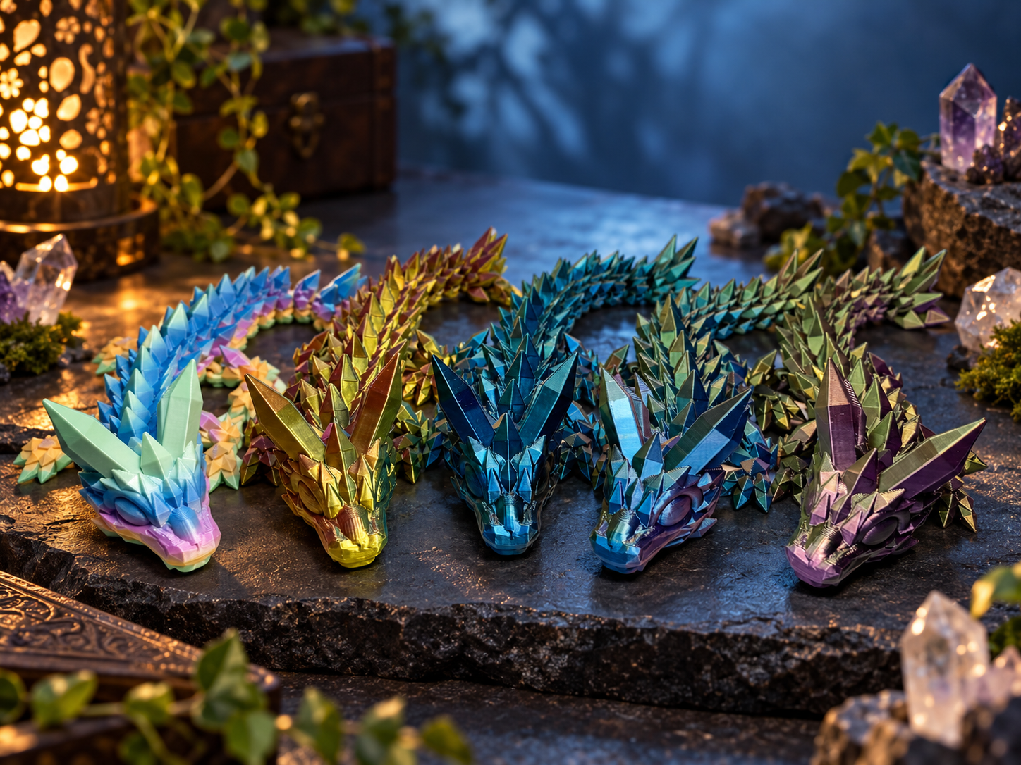 Der mystisch schimmernde Kristall-Drache – Bewegliche 3D-Deko in magischem Farbspiel - klein