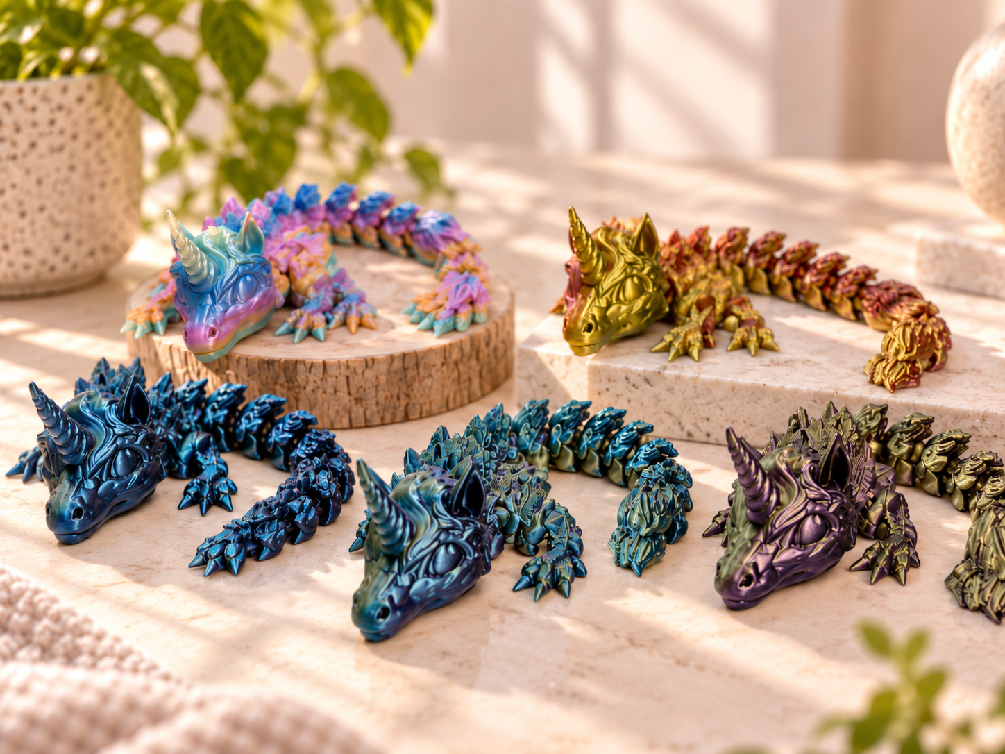 Der schimmernde Einhorn-Drache – Bewegliche 3D-Deko in magischem Farbspiel - klein